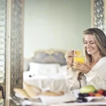a woman enjoying her morning routine at home